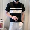 High-End Splicing Polo Shirt Men'S Handsome Slim-Fitting Clothes Trendy Light And Familiar Contrasting Color Lapel Short-Sleeved T-Shirt