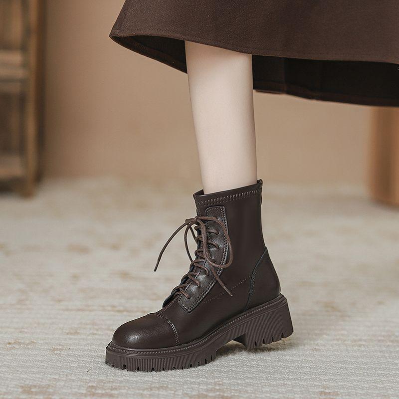 Handsome British Style Slimming Thick Soled Motorcycle Boots Women'S Short Boots Versatile Autumn And Winter Fashion