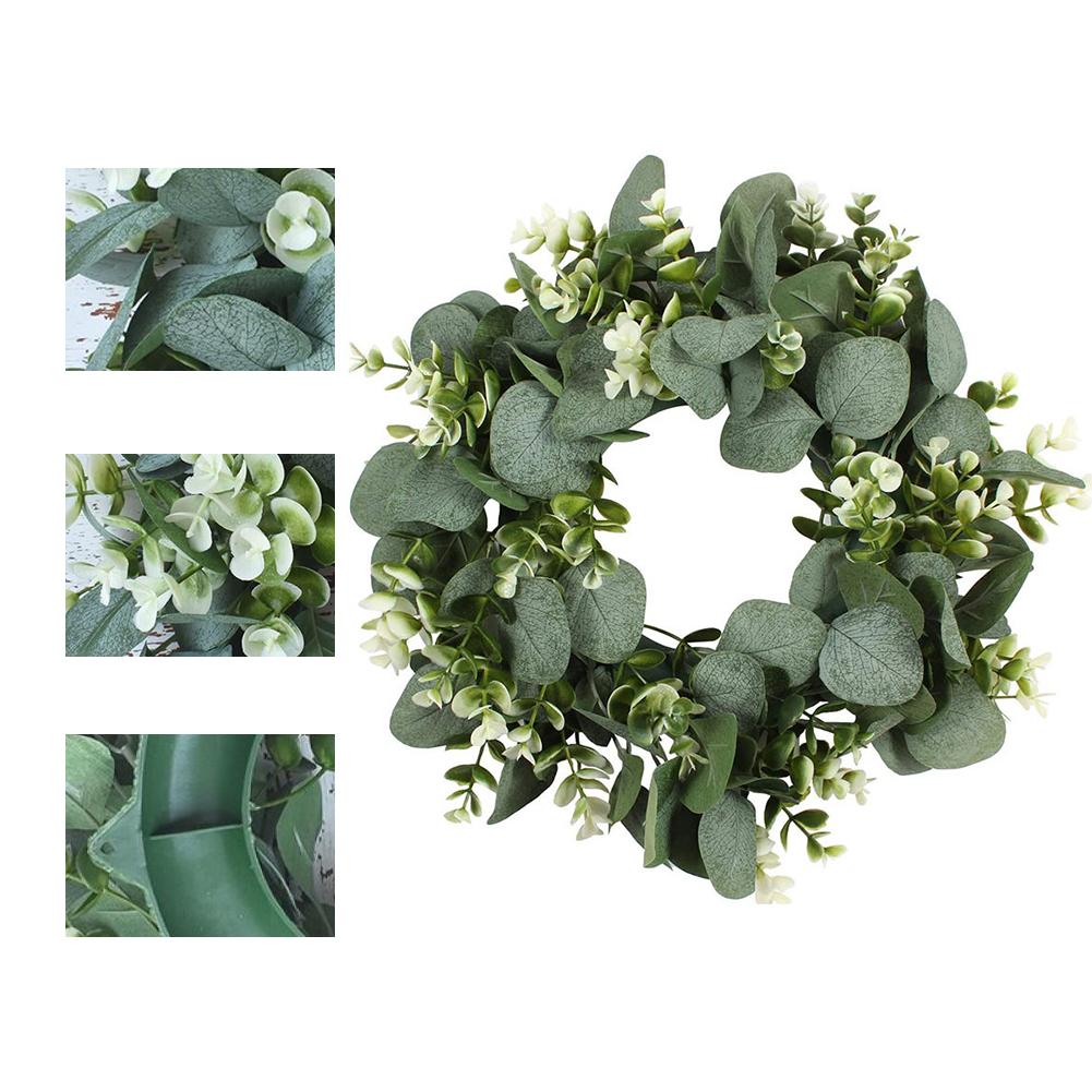 Creating Festive Atmosphere 33cm Artificial Wreath Lifelike Flowers Green Eucalyptus Wreath Leaves Wreath for Front Door Wall