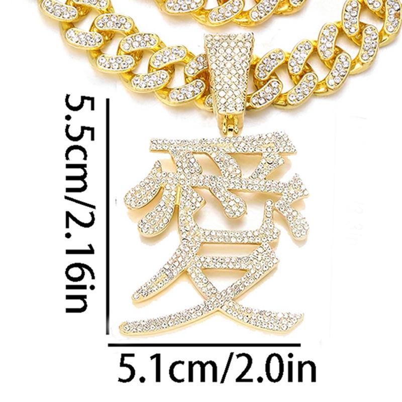 Trendy Alloy Pendant: Rhinestone Chinese Fu Character Pendant Only (No Necklace)