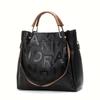 High End Black Women's Handbag with Large Capacity Made of High-quality Cowhide and Printed with Letters