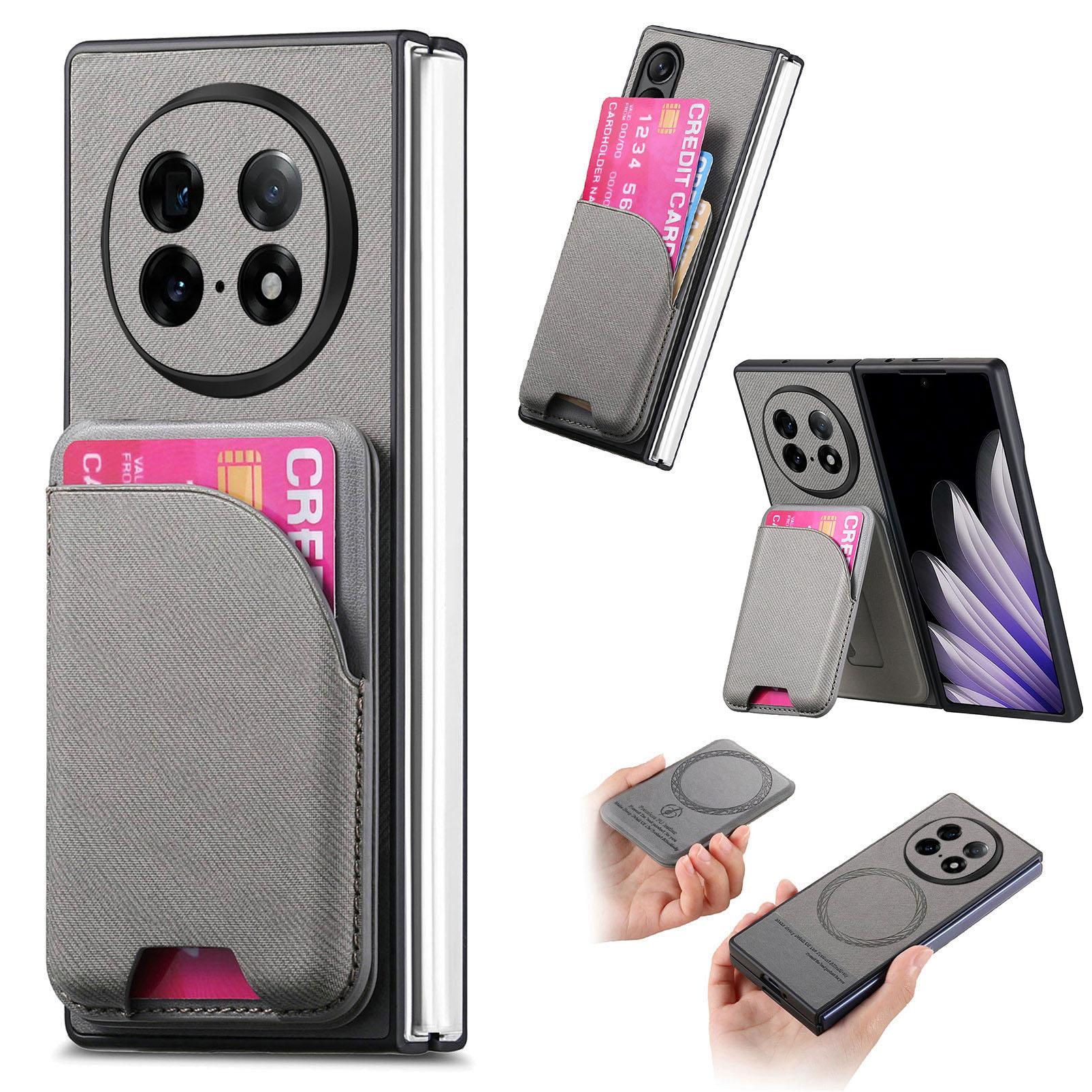 

For Oppo Find N5 5G Magnetic Case Kickstand Denim Texture Leather Back Cover with Detachable Card Bag D