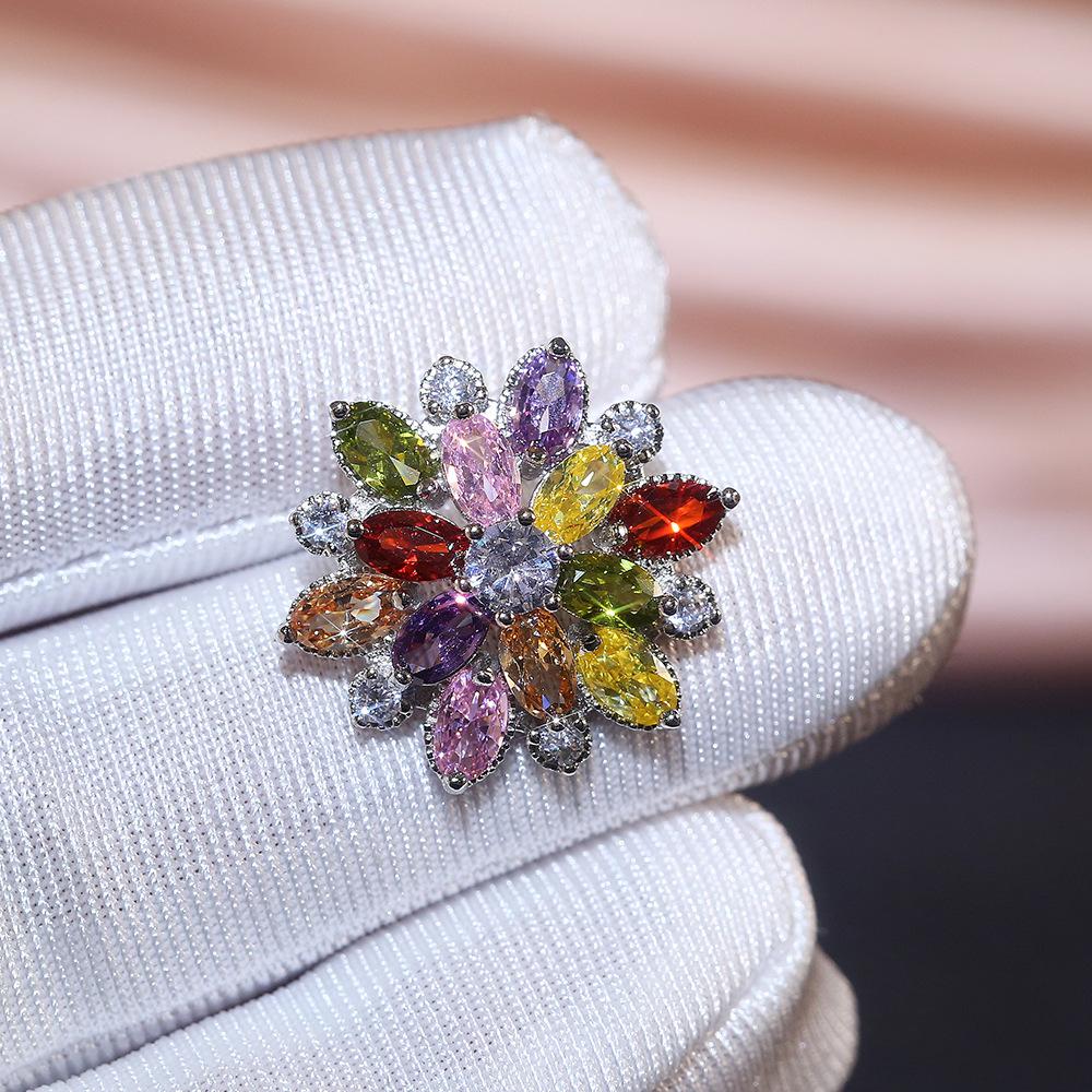 Double Layer Sunflower Marquise Cut Pave Stud Earrings Multi Stone Sparkling Floral Ear Studs for Women Luxury Party Jewelry