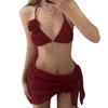 Pure Desire White & Red Triangle Bikini Set: Three-Piece Swimsuit for Women’s Beach Holiday