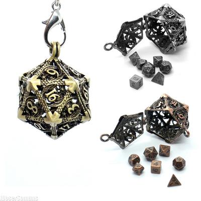 Portable Keychain with Hollow D20 Metal Case Tiny 7pcs Polyhedral Metal Dice Set Gaming Dices Accessory Small