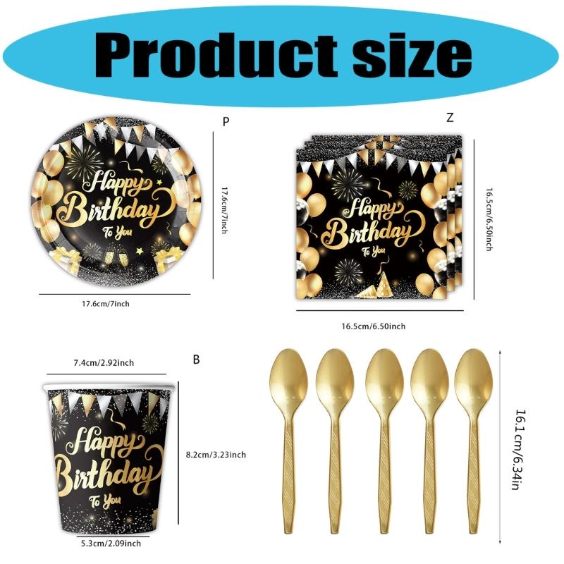 Disposable Party Supplies Black Gold Brilliants Theme Food Safe Ink Printing For Indoors Outdoor Gatherings