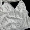 2026 Women's Ice Silk Floral Pajama Set: Long Sleeve Top, Long Pants, Lace Camisole with Bra Pads