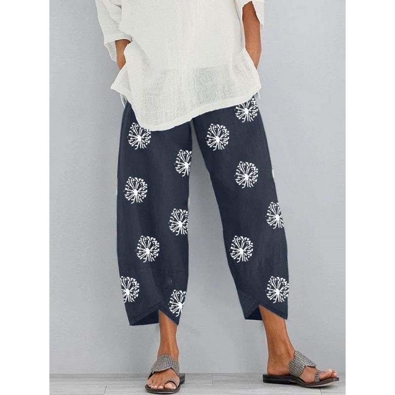 

Женские модные свободные брюки с принтом одуванчика и эластичным поясом 5XL синий