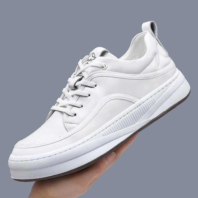 European station tide shoes spring and summer leather breathable little white shoes men's wide-headed board shoes crooked head platform casual shoes m