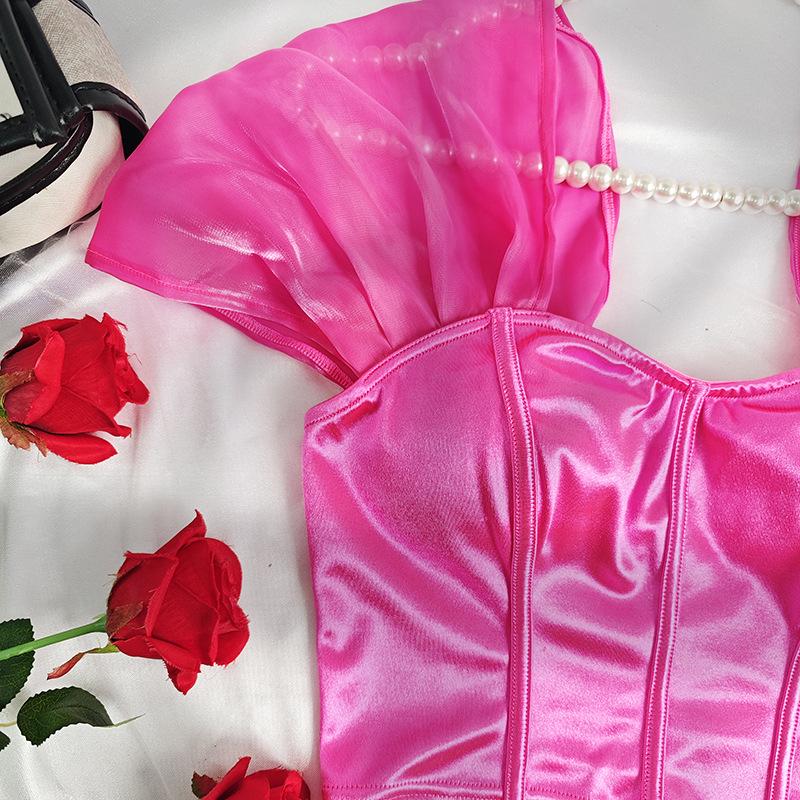 Sexy Satin French One-Shoulder Tube Top Vest