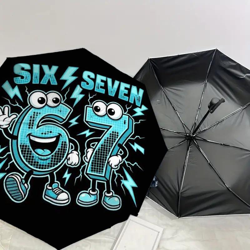 1PC Six Seven Automatic Open/Close Umbrella with Windproof, 8-Rib Sturdy Canopy, Durable Ribs, Fashionable Design,1229A