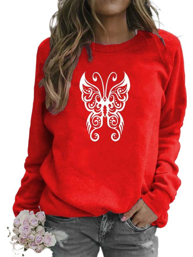 Butterfly Print Animal Round Neck Women's Hoodie