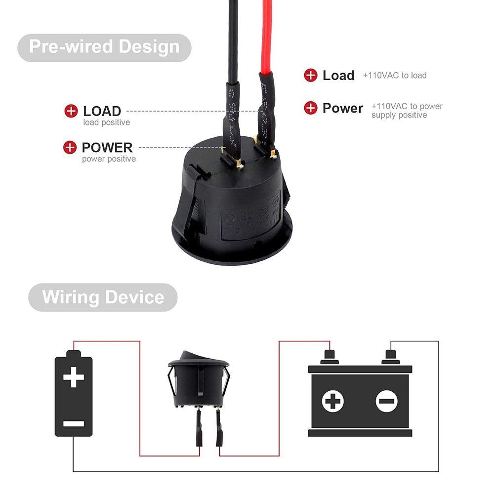 With Pre-Wired Cable Rocker Boat Switch Black Self-locking Snap-in Toggle Switch  Car Auto Boat