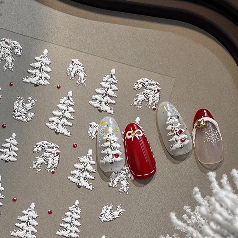 Geprägte Weihnachtsbaum-Nagelkunst-Aufkleber 2025 Neu Einfache Weiße Polka-Dot-Nagelaufkleber Weihnachtsdekoration