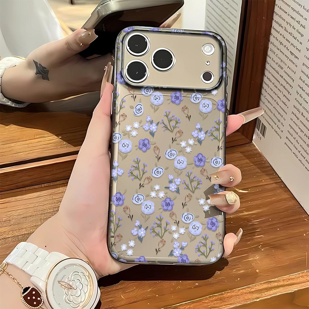 Phone Case For Iphone 12 15 Plus 14 17 Air 11 Pro Max 13 16 Purple Flowers Pink Skin Friendly Raised Lens Anti Scratch Cover