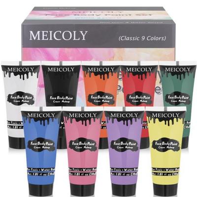 Maycoly 9 Renkli Yüz Vücut Boyası Seti 1.01x9oz Kutu ve Yetişkin Su Bazlı Kit Cilt Güvenli Krem Cadılar Bayramı SFX Cosplay