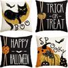AVOIN Colorlife Happy Halloween Boo Black Cat Trick or Treat Throw Pillow Covers, 18 X 18 Inch Spooky Pumpkin Bat Cushion Case for Sofa Couch Set of