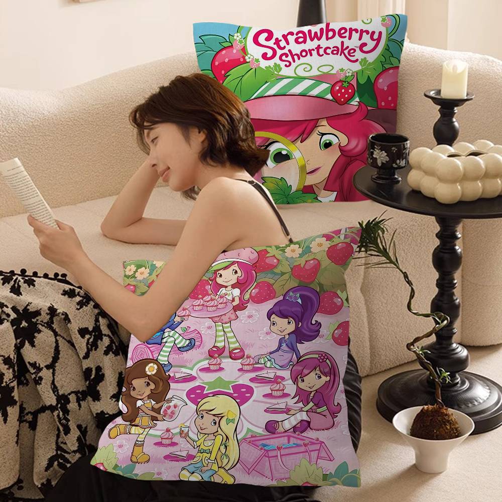 Kawaii Cute S-Strawberry S-Shortcake Pillow Covers Cartoon Sofa Decorative Home Double-Sided Printing Short Plush Cushion Cover