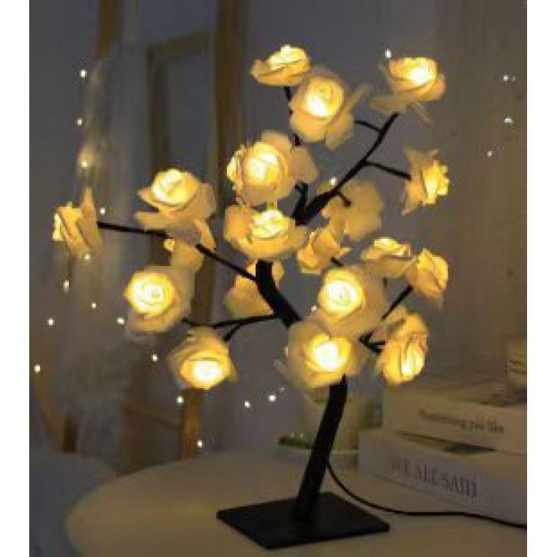 Romantic LED Rose Flower Night Light - USB & Battery Powered Colorful Decorative Tree Branch Desk Lamp.