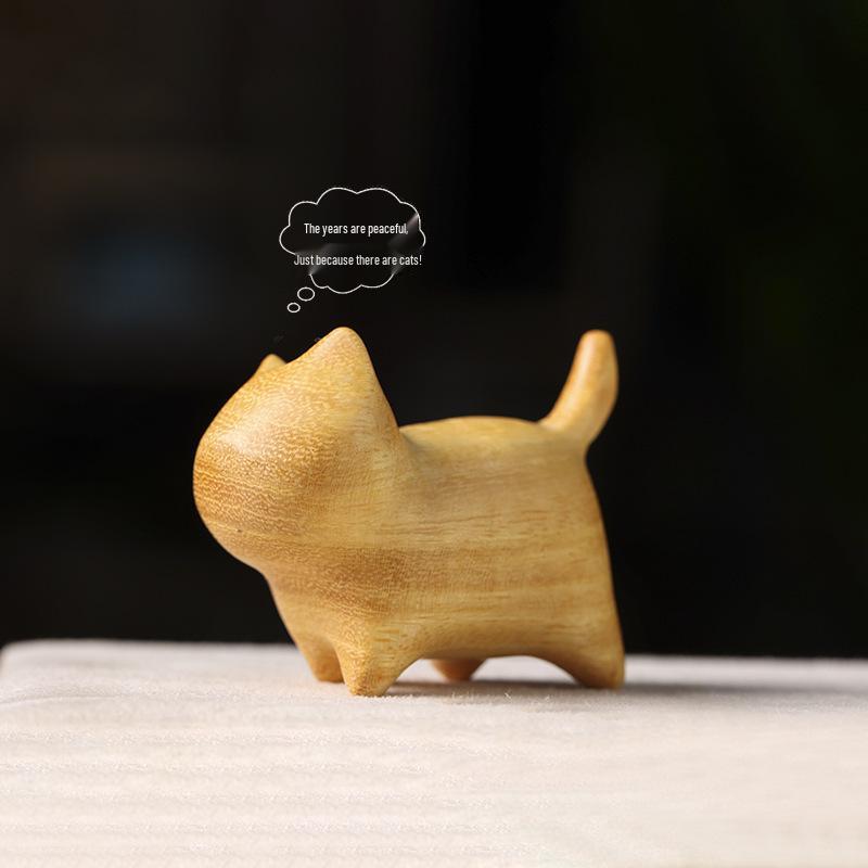 Sandalwood Cat Fun Series: Cute Wooden Cartoon Desktop Ornament for Creative Inspiration