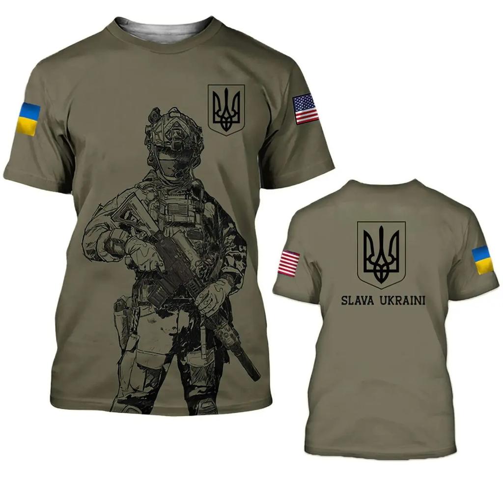Ukraine Men's T-Shirt Summer Short Sleeve 3D Print National Emblem Flag Round Neck Pullover Fashion Top