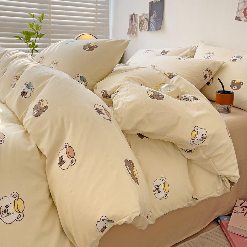 Small Fresh Washed Cotton Four-piece Set, Bedding Quilt Cover, Dormitory Single Bed Three-piece Set