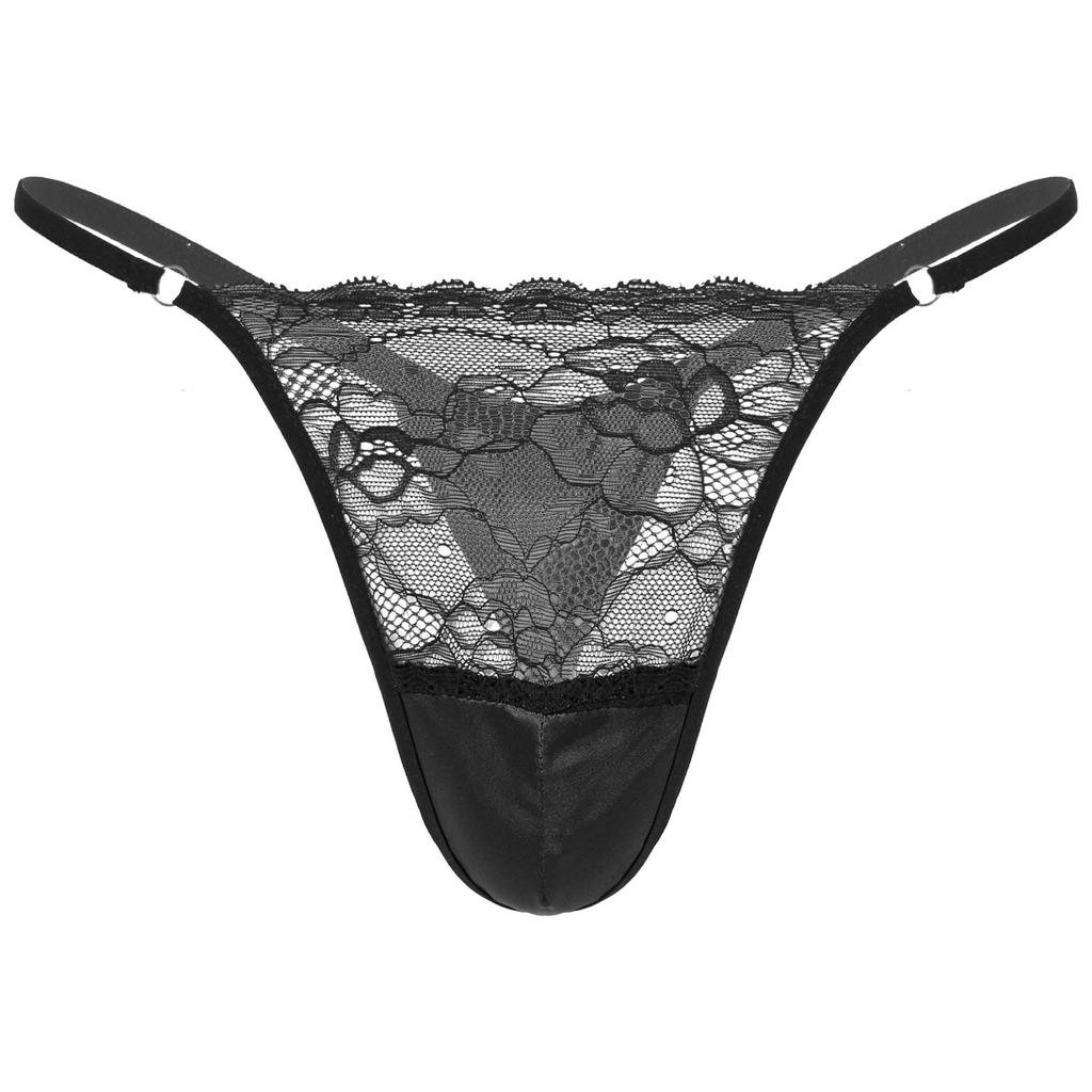 Sexy Men Sissy Sheer Lace Underwear Thong Crossdress T-back Brief Panties