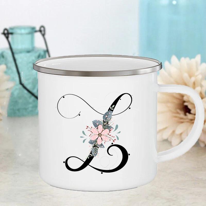 Letter Flower Mugs Wedding Creative Coffee Wine Cups Drinks Dessert Milk Juice Cup Enamel Mugs Handle Drinkware Bridesmaid Gifts