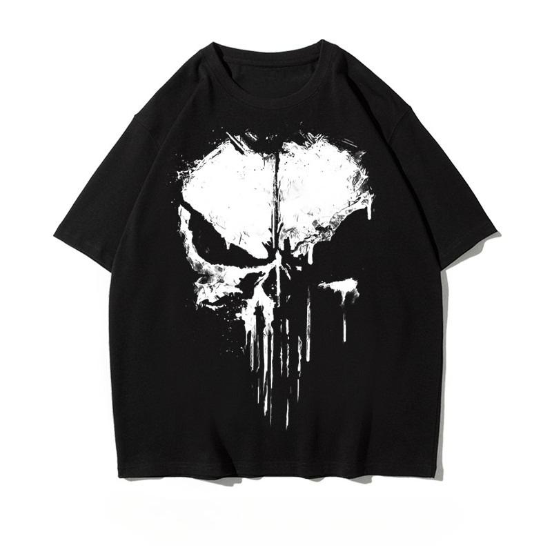 Movie Peripheral Pattern Print Men and Women Heavy Shoulder Oversize Five-quarter Sleeve Crew Neck Shoulder Cotton T-shirt