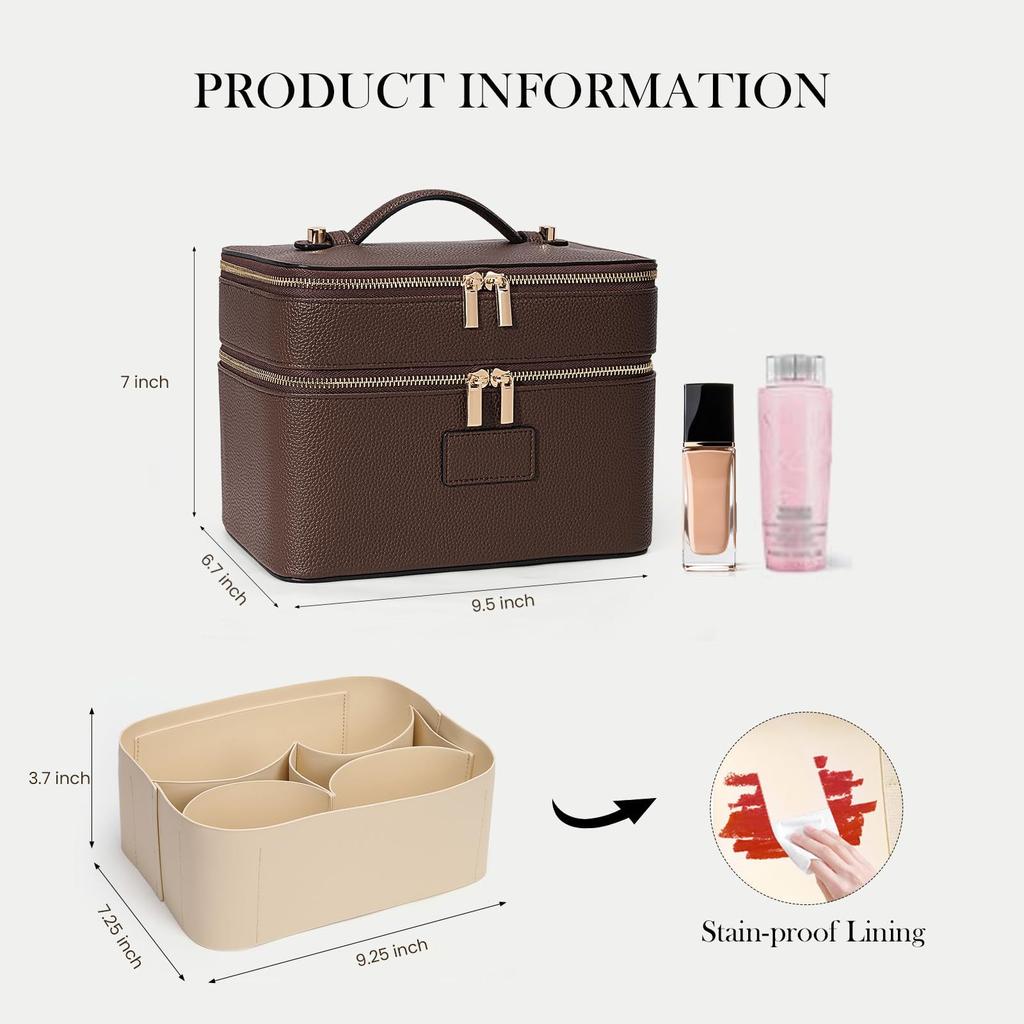 Borsa Cosmetica di Lusso a Doppio Strato di Grande Capacità per Viaggio Manico Superiore Portatile Pelle PU Multi Scomparto Custodia da Toeletta