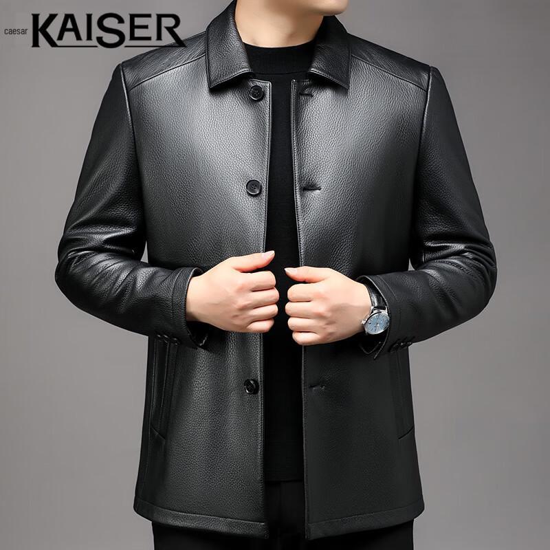 Caesar Men's Red Deer Leather Turn-Down Collar Jacket KS83517