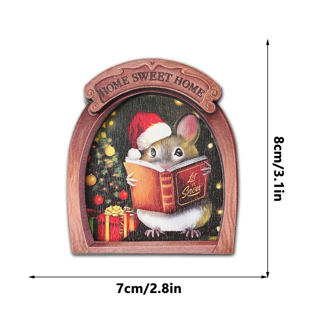 MZCT181-192 3D Wooden Christmas Mouse Hole Refrigerator Magnet & Memo Holder