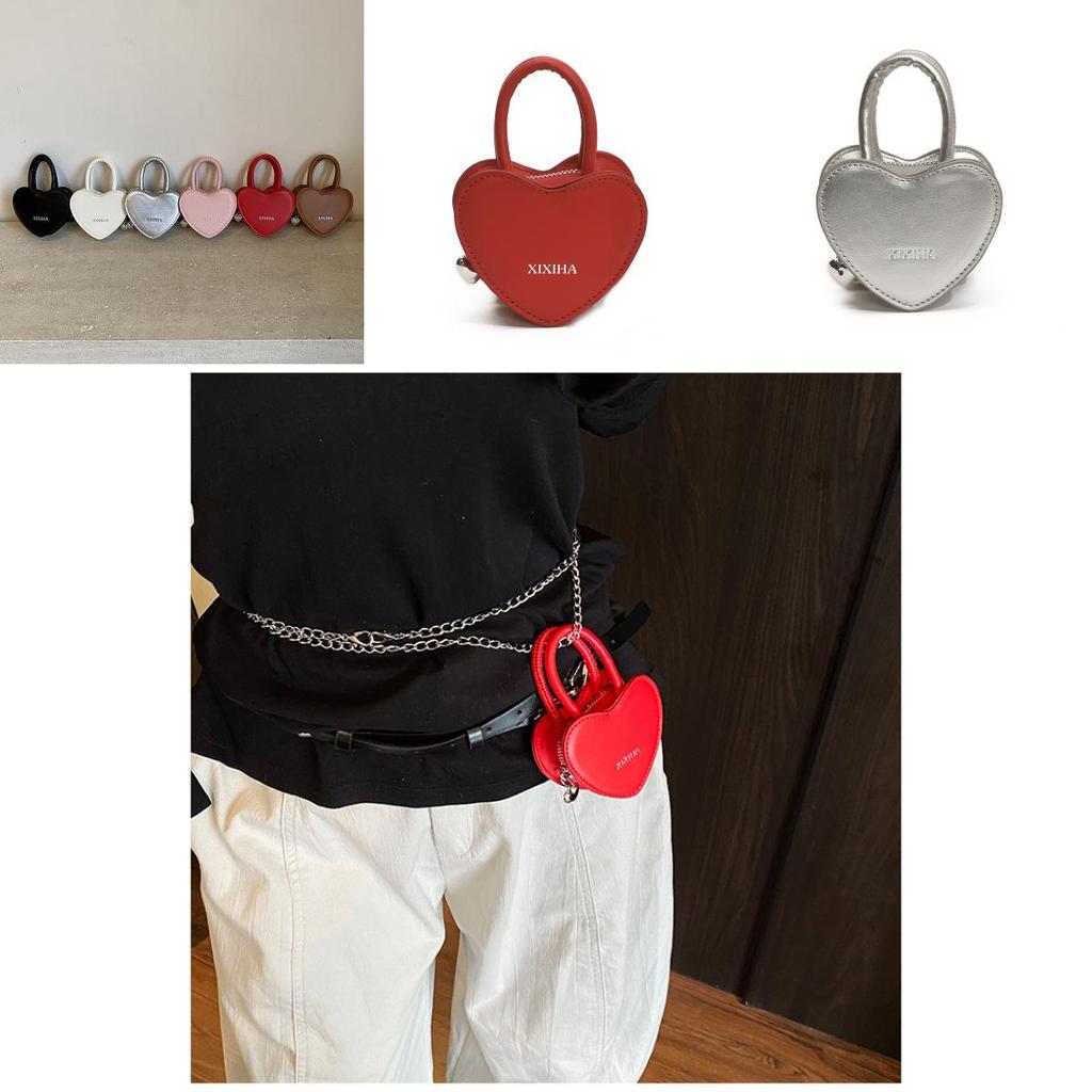 Girl Pu Crossbody Bag With Heart Design And Chain Detail For School And Casual
