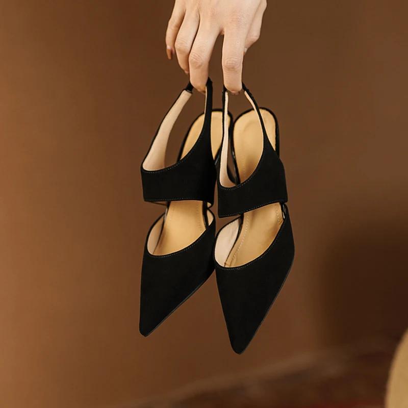 Fashion 2024 New Spring Suede Genuine Leather Women Shoes Retro Slip-On Women Pumps Pointed Toe Heels Shoes Women Heels Ladies Shoes