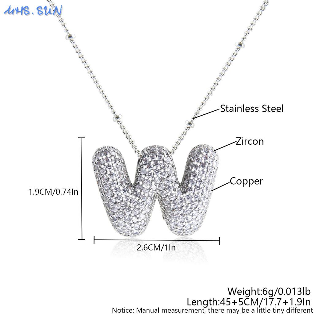 MHS.SUN High Quality Bubble Initial Necklace Letter A-Z Silver Color Zircon 26 Initial Balloon Pendant For Women Men Jewelry