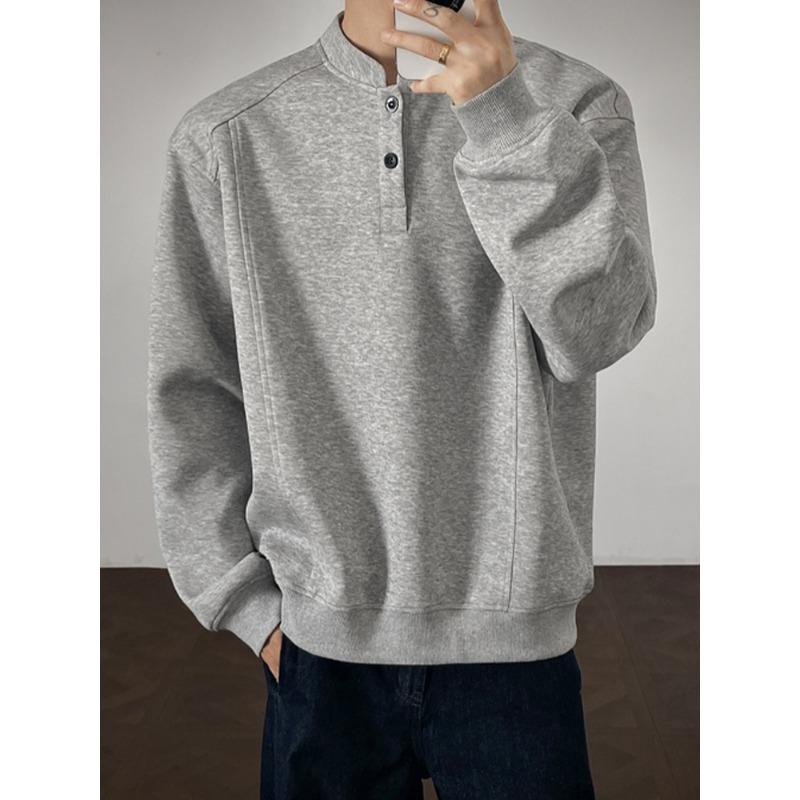 Mens Henry Collar Heavy Cotton Casual Pullover Sweatshirt Daily Wear Top