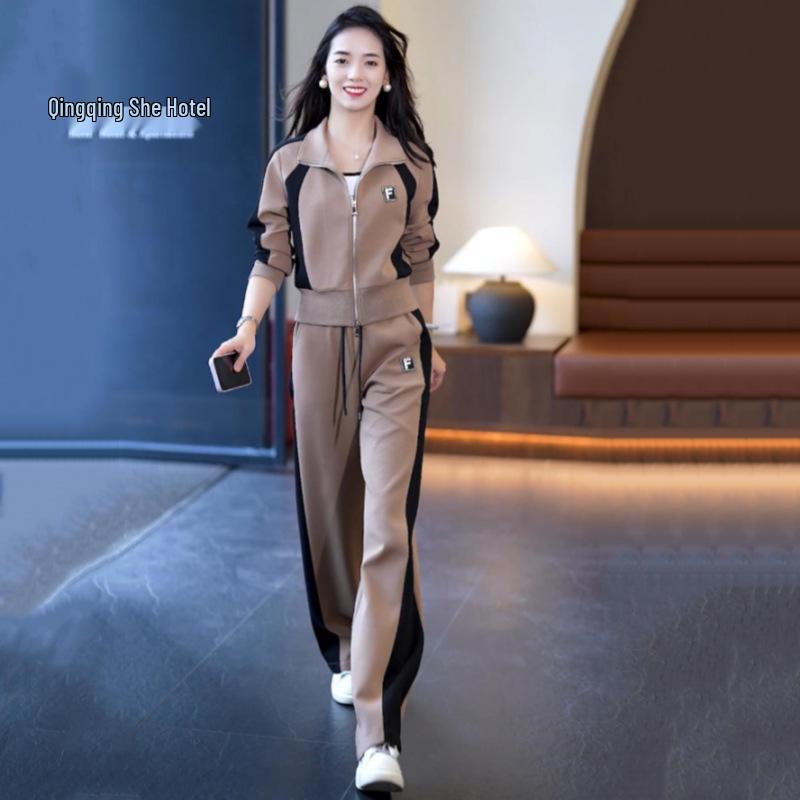 Damen 2024 Frühling & Herbst Freizeit-Sportbekleidung: Schicker altersloser Pullover-Cardigan-Zweiteiler