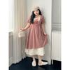 Plus size women clothing [Idyllic Dream] Chubby Girl Slimming Red Plaid Dress Lace Stitching Cherry Floral Dress