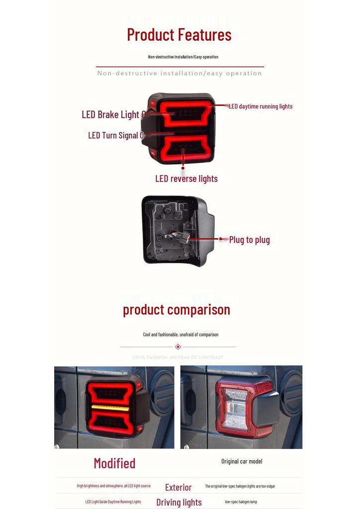 LED Taillight Assembly for 18-24 JEEP Wrangler JL - Enhanced Rear Taillights with Daytime Running and Flowing Turn Signals