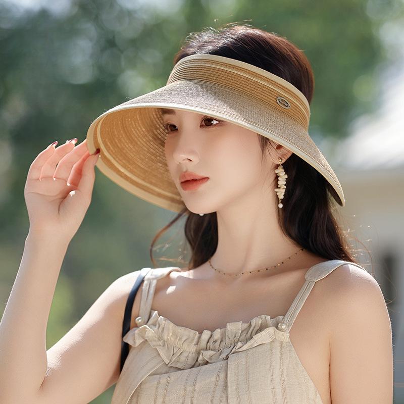 Damen Faltbarer Sonnenhut mit offenem Oberteil für Reisen im Freien, Sonnenschutz und UV-Beweis Strohhut zur Gesichtsbetonung, Kleiner Sonnenhut