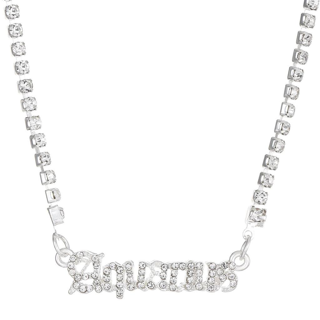 Fashion Twelve Zodiac Super Flash Rhinestone Inlay Necklace Sweater Chain Pendant