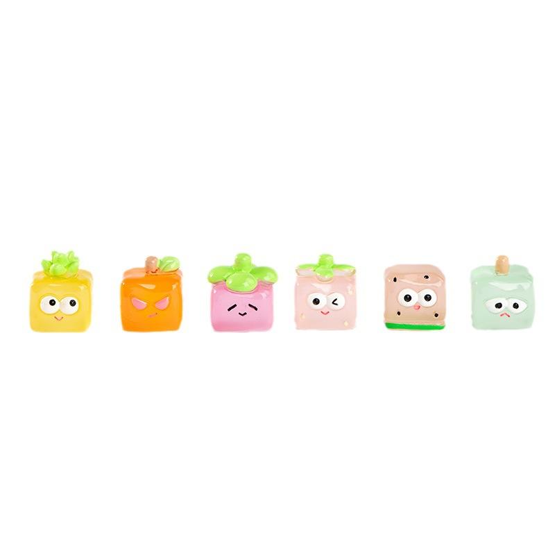 Glow-in-the-dark Fruit Ice Cube Cartoon Cute Luminous Emoticon Square Resin Decorative Desktop Hairpin Accessories