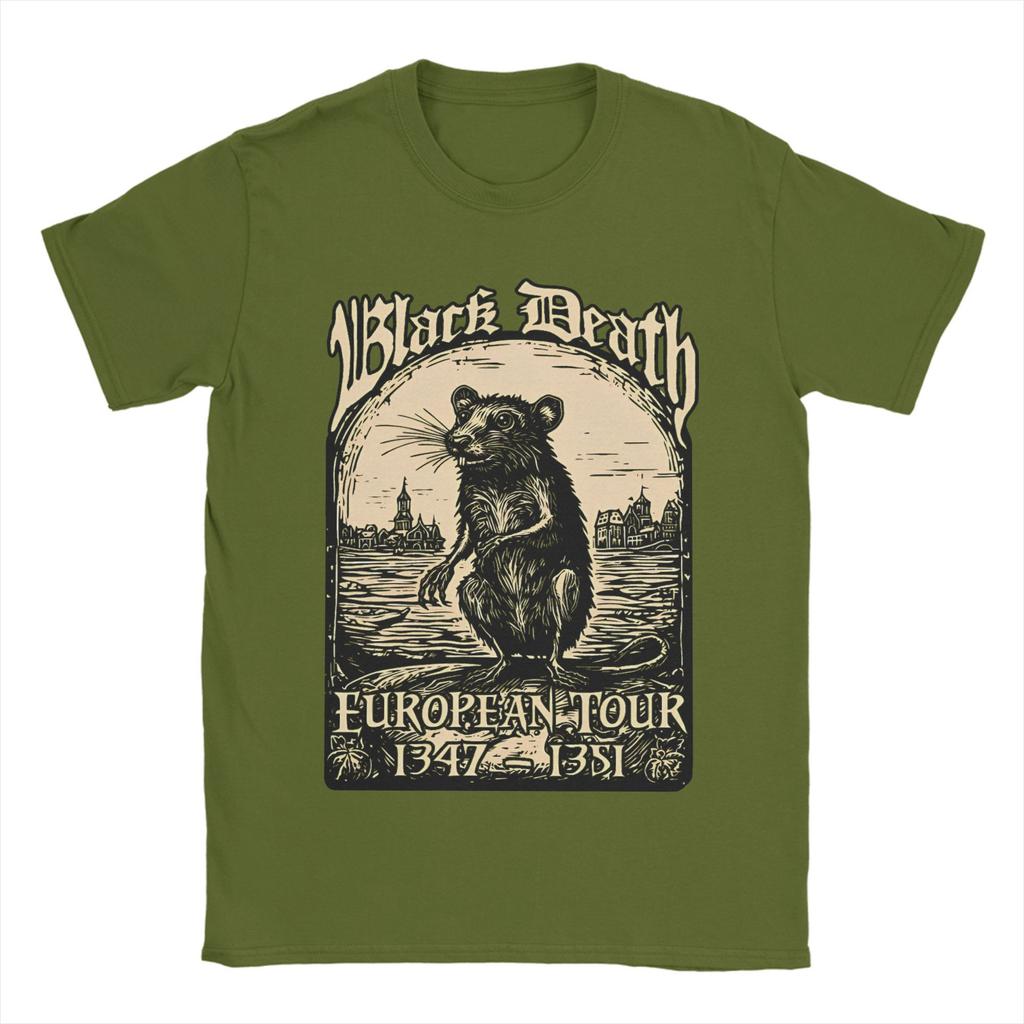 Bubonic World Tour T Shirts Men's Cotton Funny T-Shirt Round Collar Black Death European Tour Tees Short Sleeve Clothing