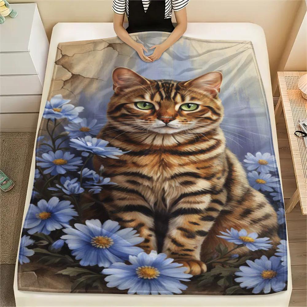 1PC Flowers and animals Print FlAannel Blanket, High quality Comfortable for All Seasons, Home Decor, Warmth and Comfort
