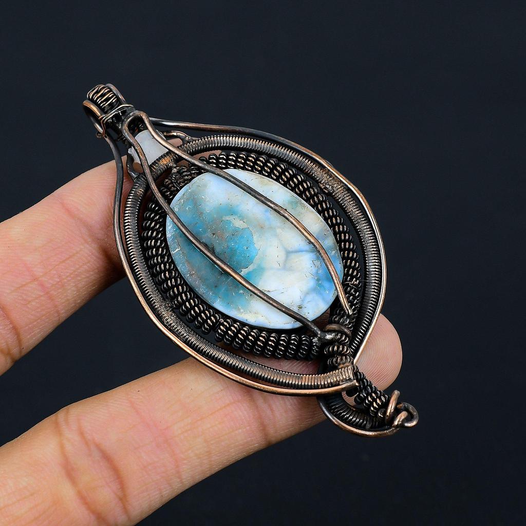 Neon Apatite, Moonstone Gemstone Pure Copper Wire Wrapped Designer Handmade Pendant Jewelry Gift For Woman