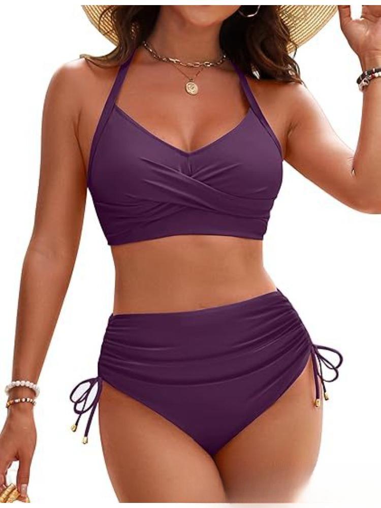 Hohe Taille Schlankmachend Sexy Zweiteiliger Bikini Badeanzug Trendig Für Damen Sommer Strandmode M brown