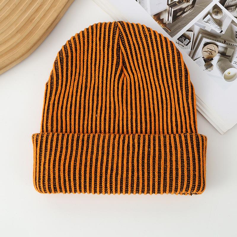 Полосатая вязаная зимняя шапка - Шерстяная и акриловая шапка-бини, защищающая от холода One Size