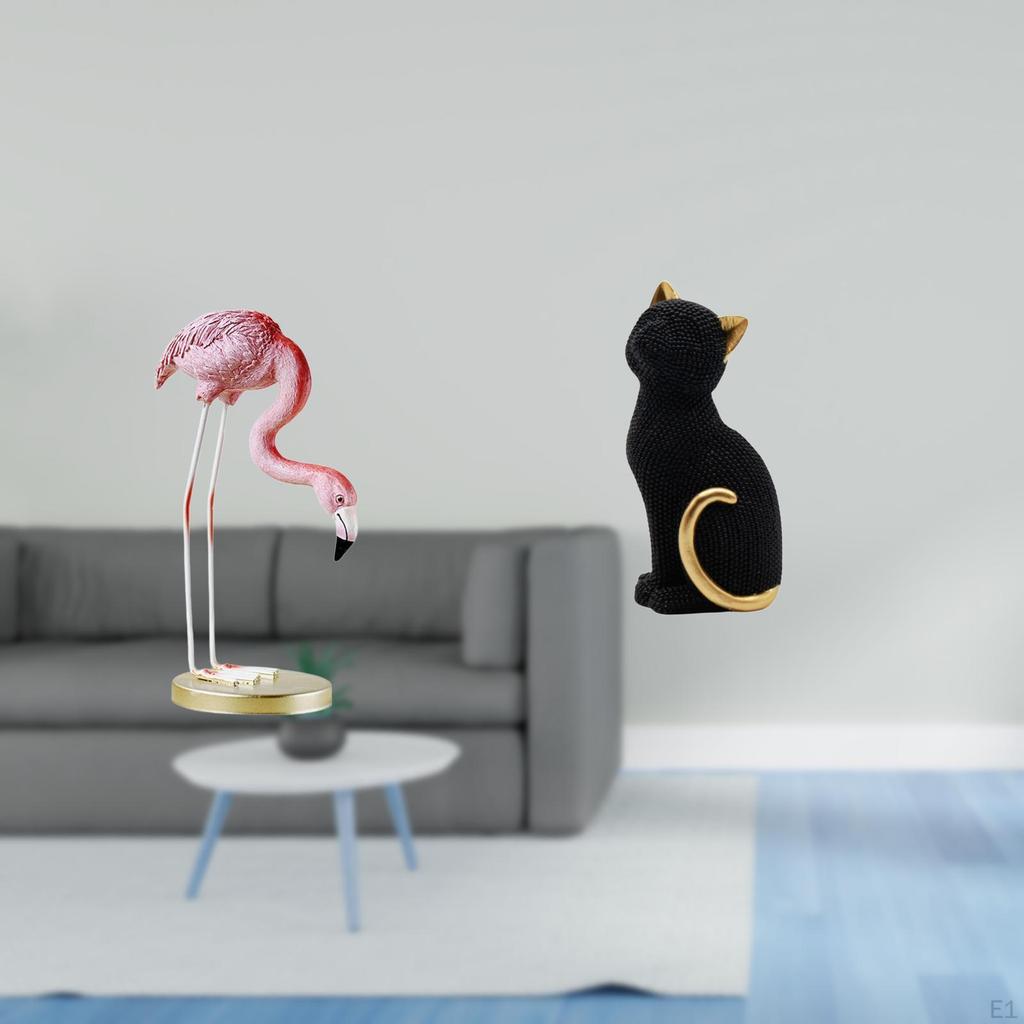 Flamingo Cat Resin Statue Bird Animal Sculpture Modern Art Home Decor Garden Figurine with Metal