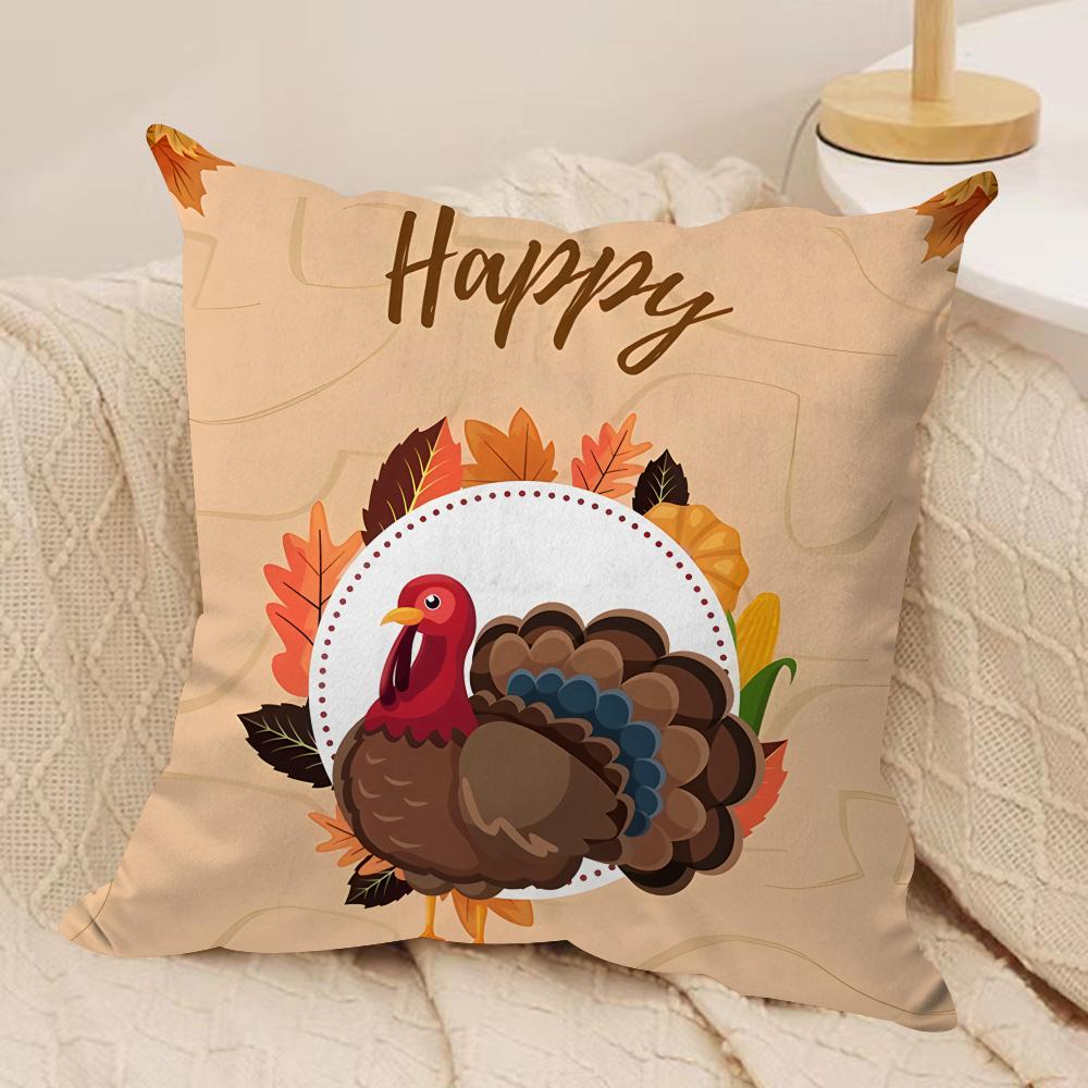 Thanksgiving Day COOL Cushion Cover Silky Short Plush Invisible Zipper Dustproof Sofa Pillow Case For Home Decor
