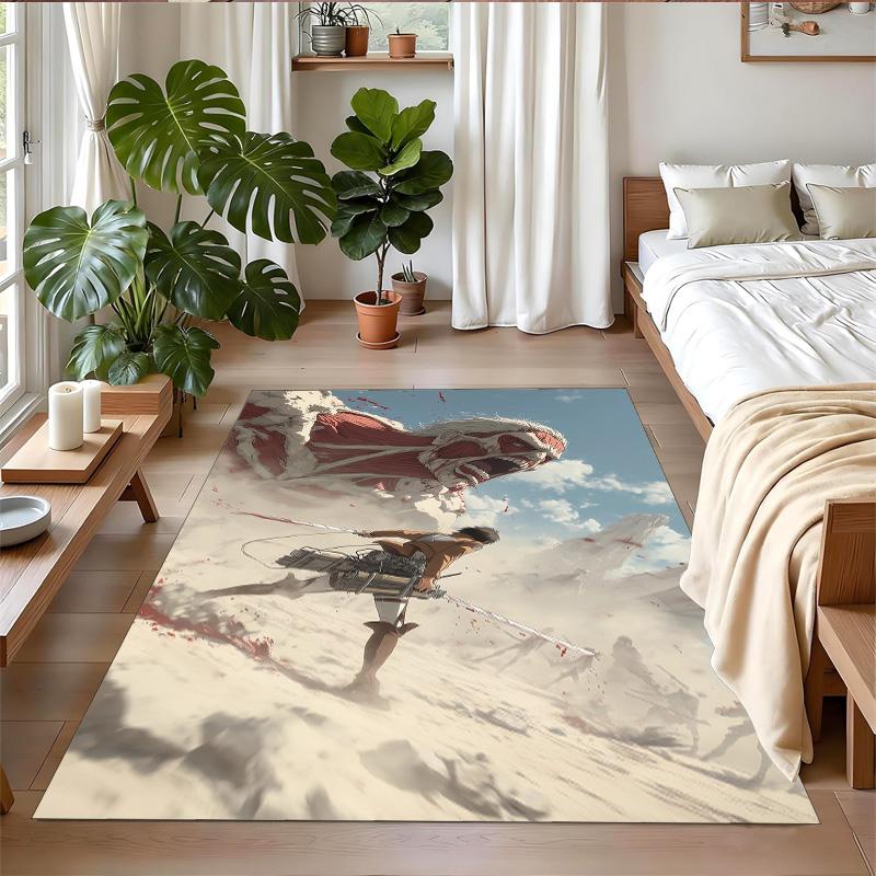 Anti‑Slip Crystal Velvet Floor Rug, Attack on Titan Design Carpet for Indoor Living Bedroom Home Decoration